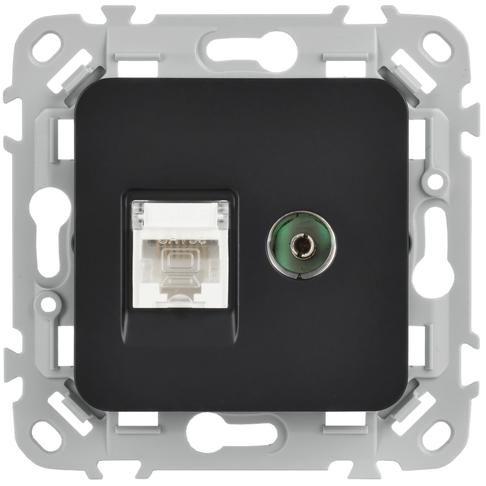 FLITE Розетка 2-местная RJ45/TV категория 5Е UTP РКТВ5е-2-0-ФлЧ черный IEK