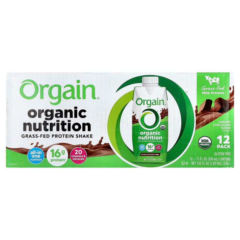 Orgain, Organic Nutrition, Grass-Fed Protein Shake, Creamy Chocolate Fudge, 12 Cartons, 11 fl oz (330 ml) Each