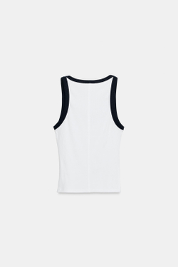 ZARA ТОП В РУБЧИК БЕЗ РУКАВОВ, БЕЛЫЙ/МОРСКОЙ