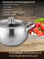 Кастрюля LARA Токио 02-264 5,4л, индукционное капсулированное дно, крышка со стеклянной вставкой