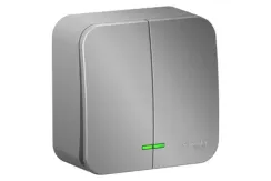 Выключатель Systeme Electric BLANCA 2-клавишный с индикатором накладной алюминий 30863