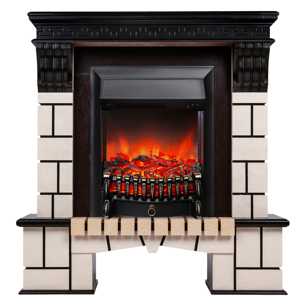 Каминокомплект Real Flame Stone AO-297 с очагом Fobos Lux Black (без пульта)