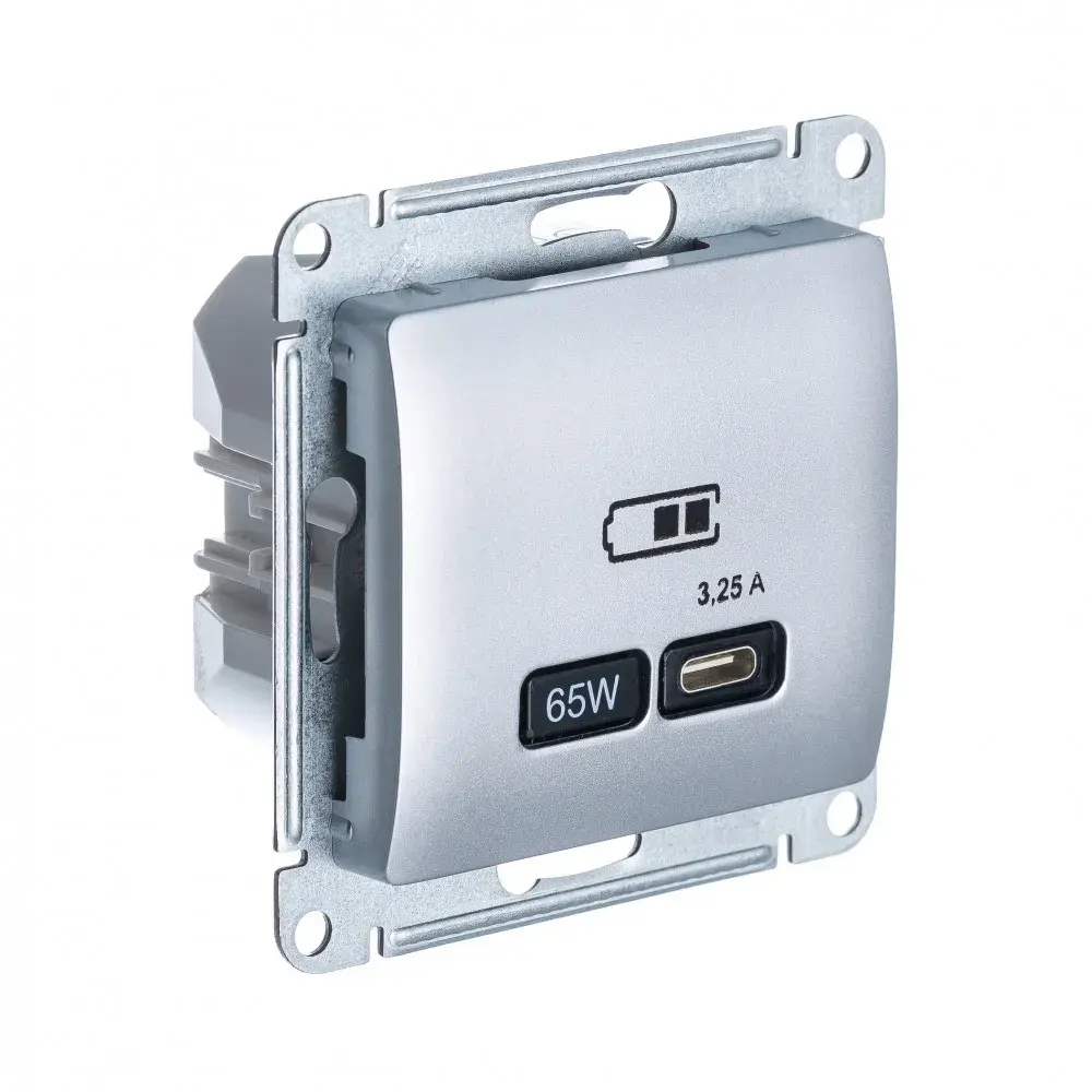 GLOSSA USB РОЗЕТКА тип-С 65Вт высокоскор.заряд. QC, PD, механизм, АЛЮМИНИЙ