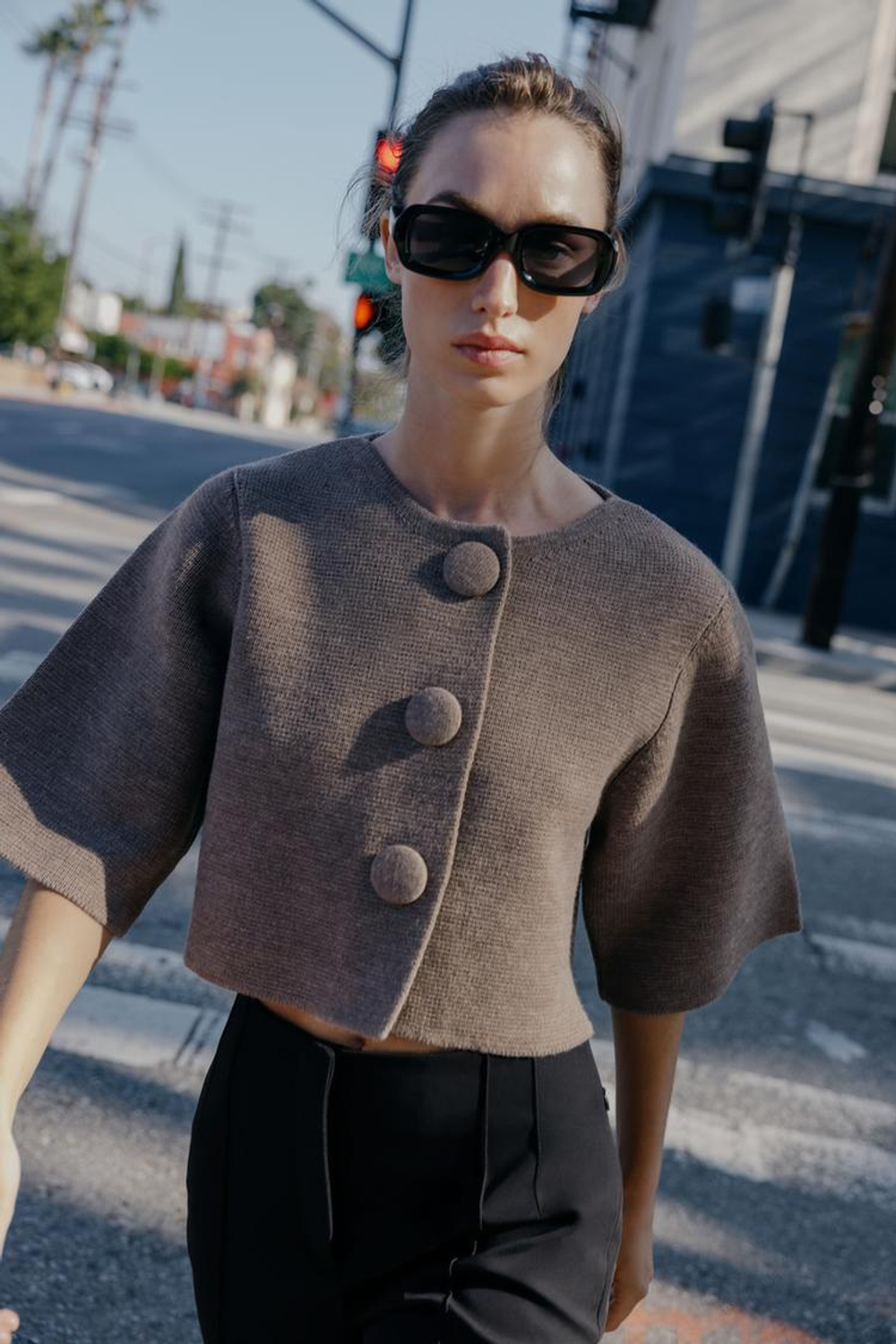 ZARA КОРОТКИЙ КАРДИГАН, СЕРОВАТО-КОРИЧНЕВЫЙ