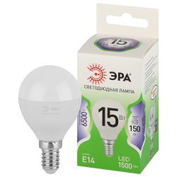 Лампа светодиодная ЭРА GREEN LINE LED P45-15W-865-E14 GL 15Вт шар холодный свет E14 | Лампы cветодиодные Шар (G/P)