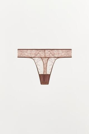 ZARA КРУЖЕВНЫЕ ТРУСЫ-ТАНГА, ЦВЕТ РОЗОВОГО ДЕРЕВА
