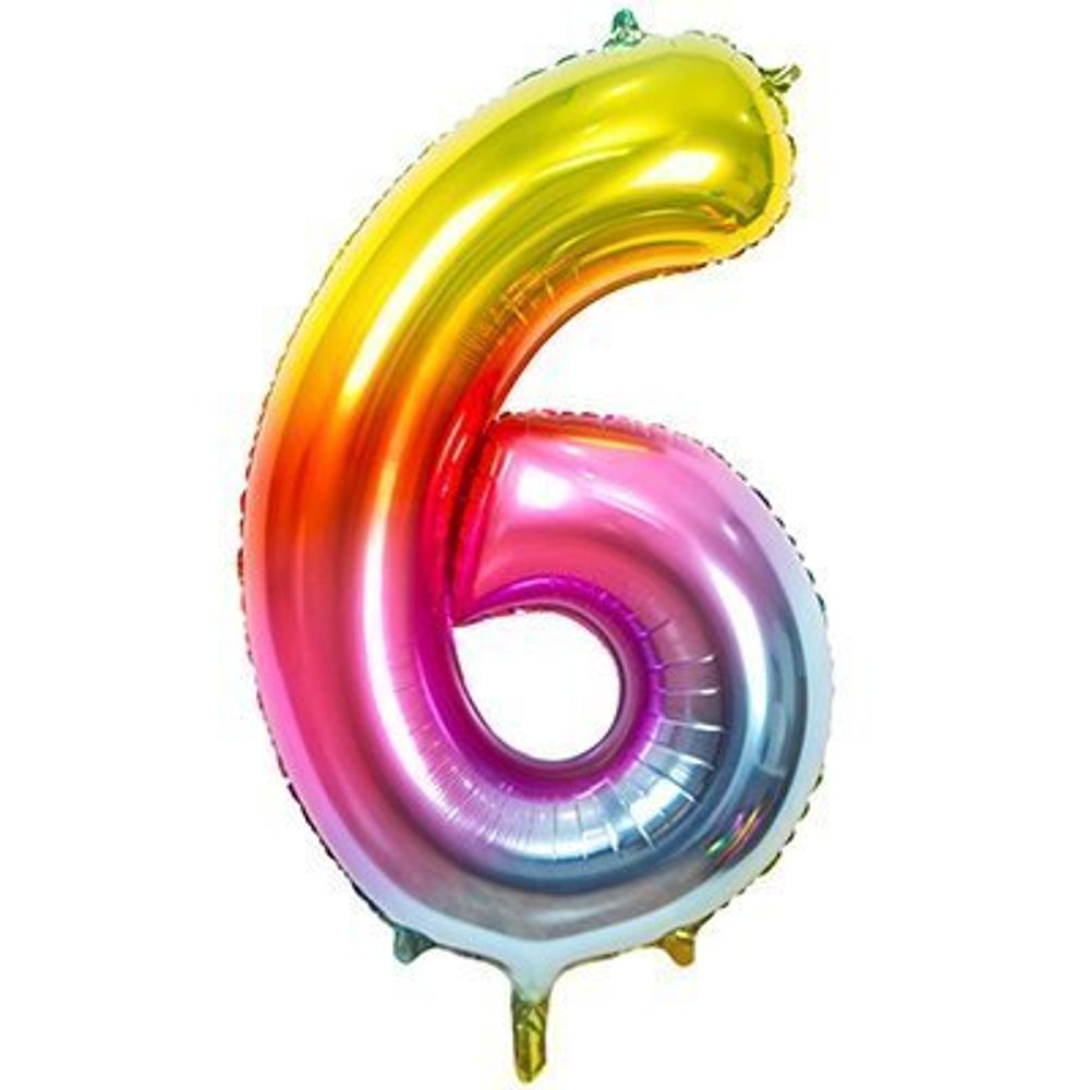 Шар фольгированный ЦИФРА "6" Радуга металлик 40" с гелием Шар фольгированный ЦИФРА "6" Радуга металлик 40" с гелием