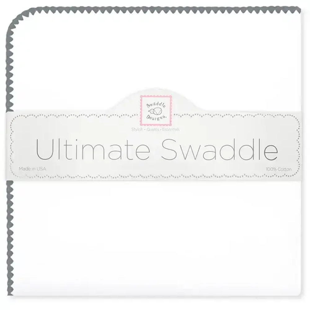 SwaddleDesigns SD-021DG Фланелевая пеленка для новорожденного - White with Dark Gray Trim