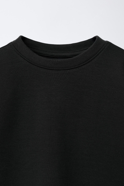 ZARA БАЗОВАЯ ФУТБОЛКА INTERLOCK, ЧЕРНЫЙ