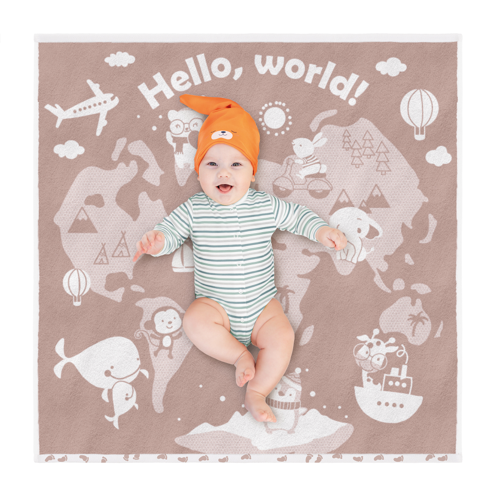 Полотенце детское Облачко МХ42 100/100 Hello. world! Бежевый тауп/белый