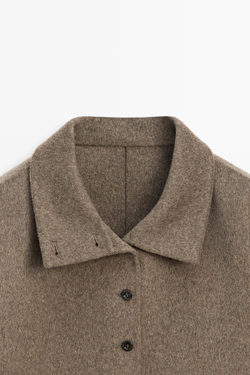Massimo Dutti Куртка с воротником-стойкой из смесовой шерсти, коричневый