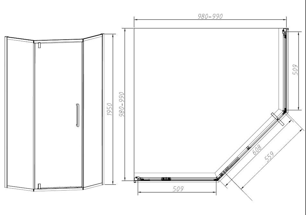 Душевой уголок Слим-Н (Slim-N) VSP-4SN100CL, 1000*1000, хром, стекло прозрачное,