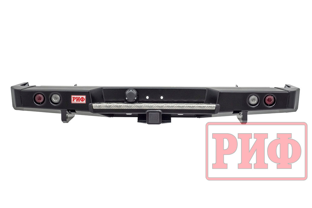 Бампер силовой задний Toyota Land Cruiser 78 2007+ с квадратом под фаркоп и фонарями РИФ