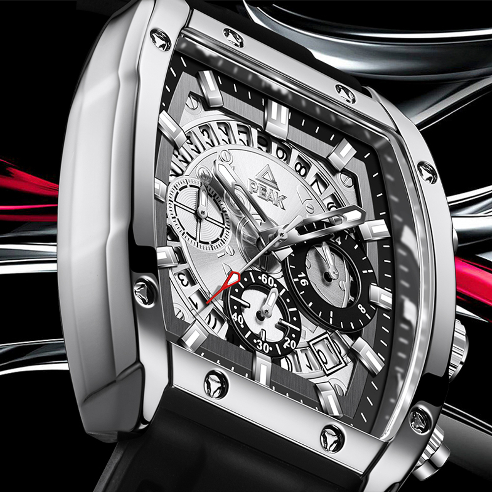 PEAK Pioneer Collection Quartz Movement Silicone Strap Watch Men"s Watches Black Dial