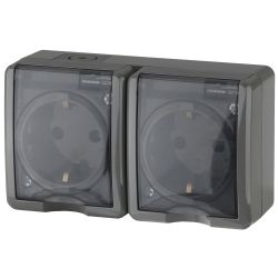 Розетка ЭРА Эксперт 11-2404-03 двойная 2х2P+E IP54 шторки 16A-250В ОУ серый | Эра Эксперт