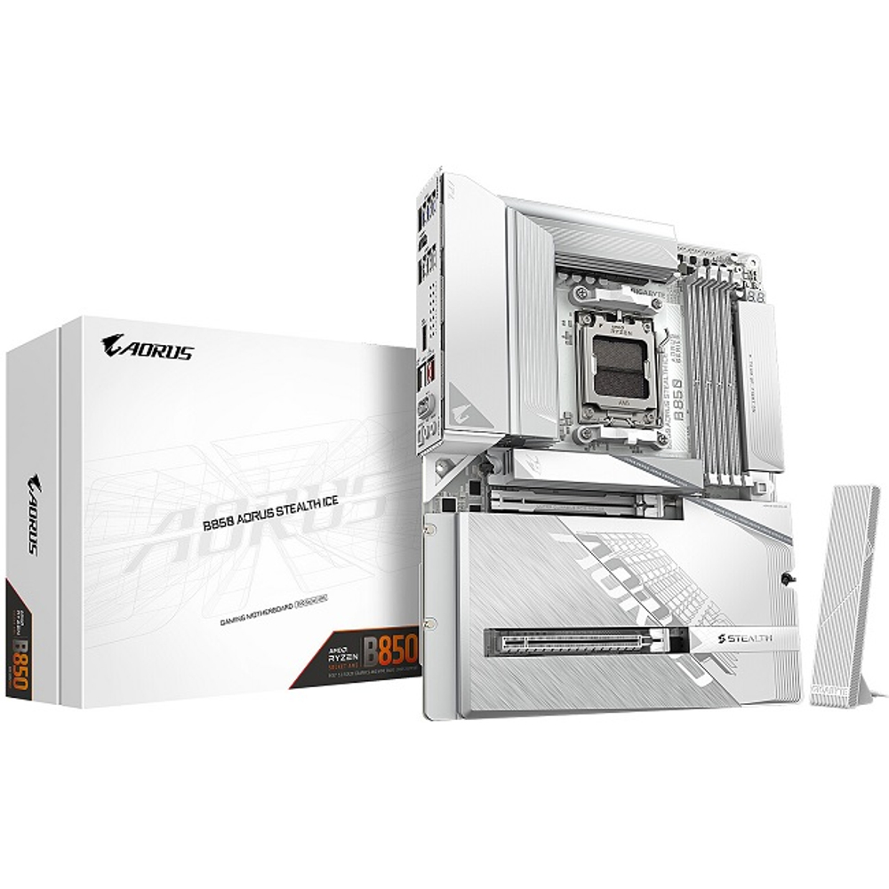 Материнская плата GIGABYTE B850 AORUS STEALTH ICE (AM5/AMD B850/4xDDR5/2xPCI-Ex16/4xM.2/SB7.1/Wi-Fi /BT/GLAN/HDMI/ATX)