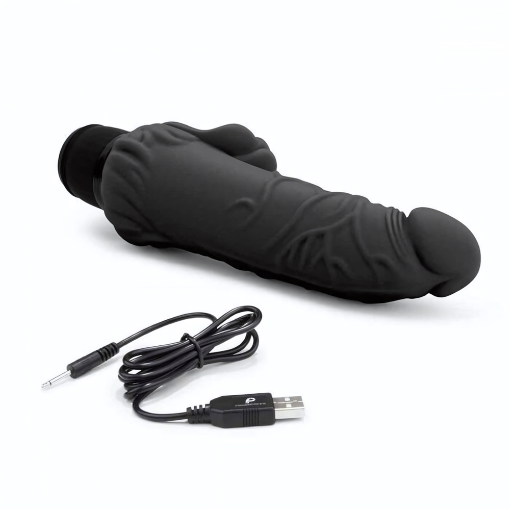 Черный вибратор-реалистик с клиторальными лепестками 7 Realistic Vibrator - 21,5 см. (Цвет: черный)