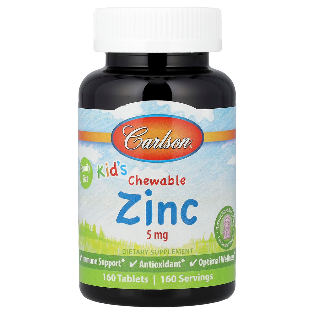 Carlson, Kid's Chewable Zinc, натуральная ягодная смесь, 5 мг, 160 таблеток