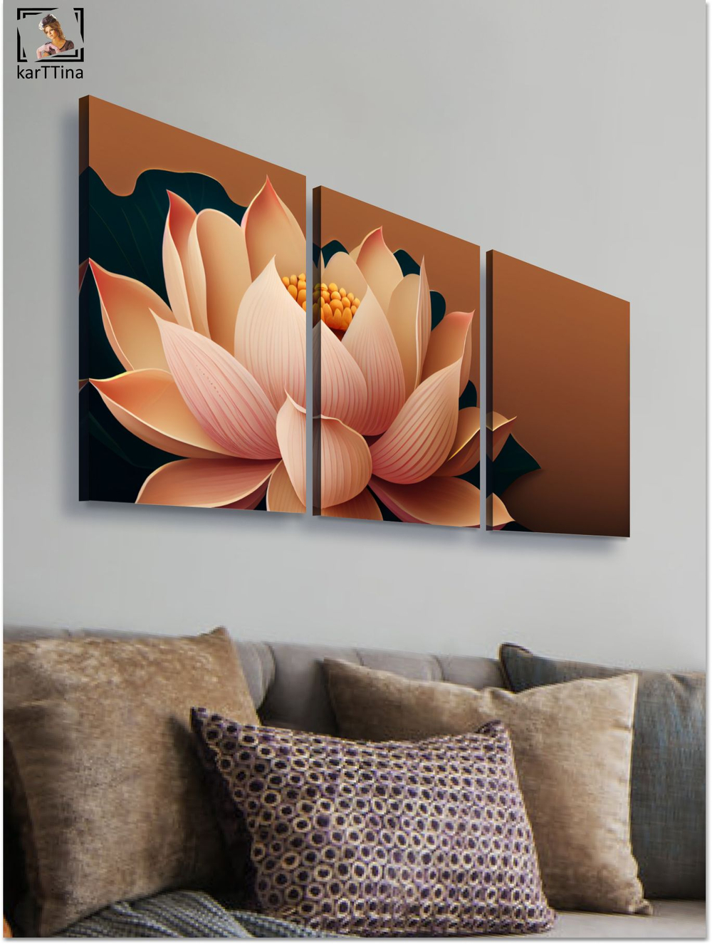 Картина Розовый лотос модульная 50x70см 3шт.