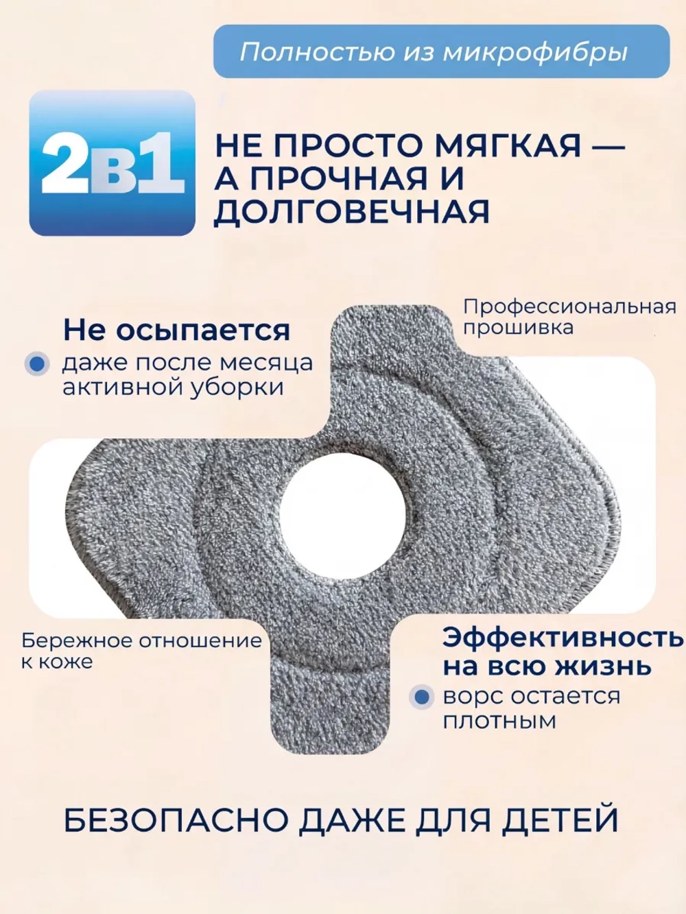 Насадки для умной швабры квадратные, на липучке, микрофибра