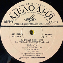 Виниловая пластинка И. Штраус – Вальсы (Мелодия) LP