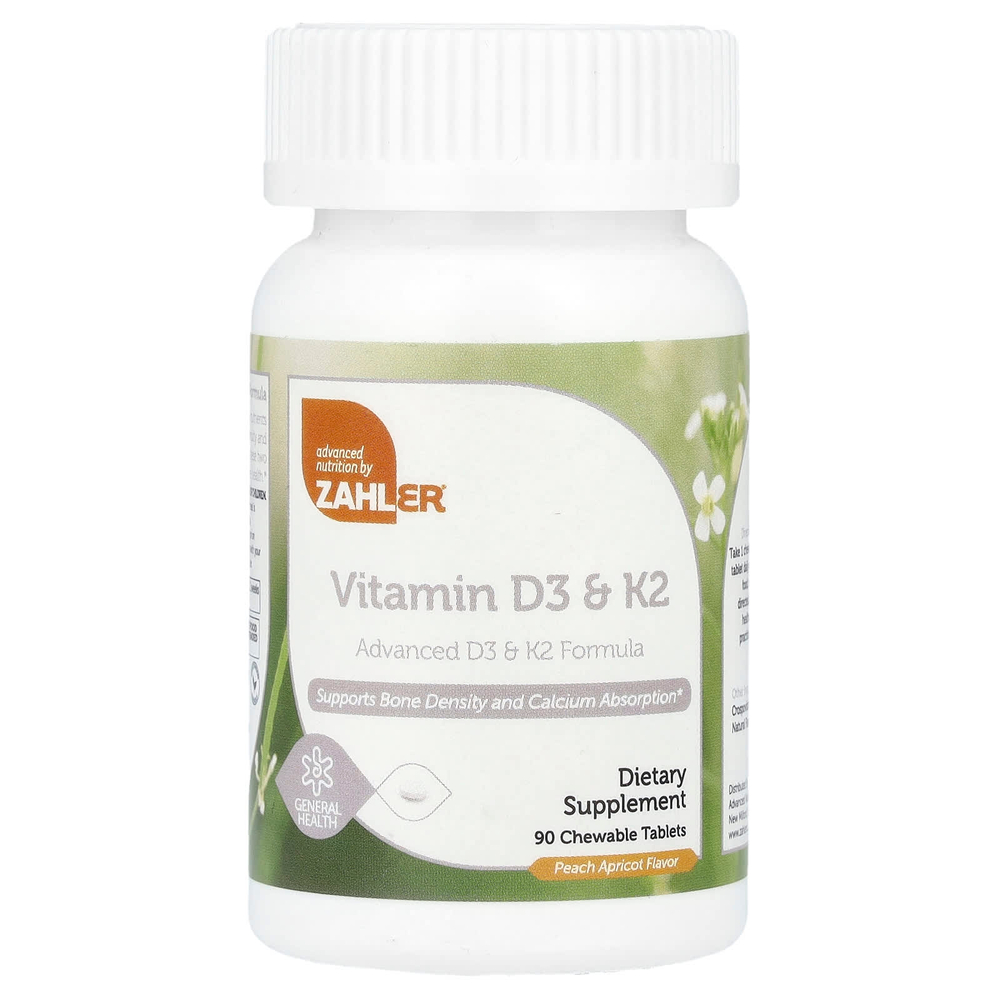 Zahler, Vitamin D3 & K2, Peach Apricot, 90 Chewable Tablets