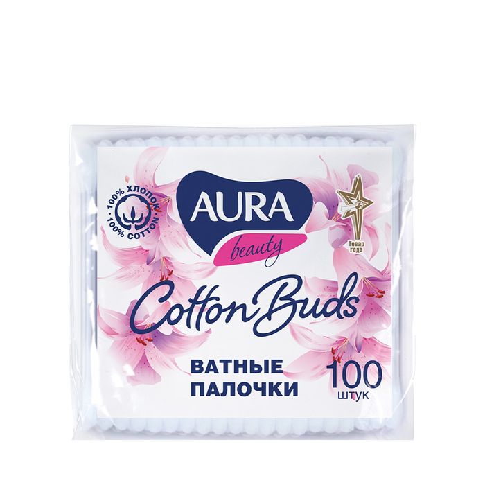 Ватные палочки Aura "Beauty", 100шт., полиэтиленовый пакет