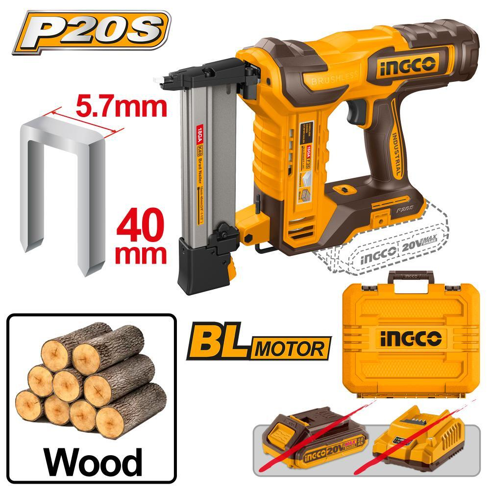 Аккумуляторный скобозабивной нейлер INGCO CCSNLI6005 INDUSTRIAL 20 В