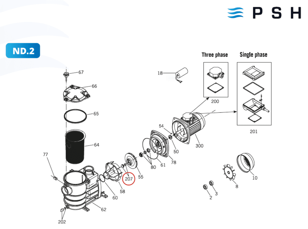 Гайка крепления рабочего колеса насоса PSH ND.2 + уплотнение (3211032R)