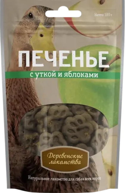 ДЕРЕВЕНСКИЕ ЛАКОМСТВА Печенье с уткой и яблоками, 100 г