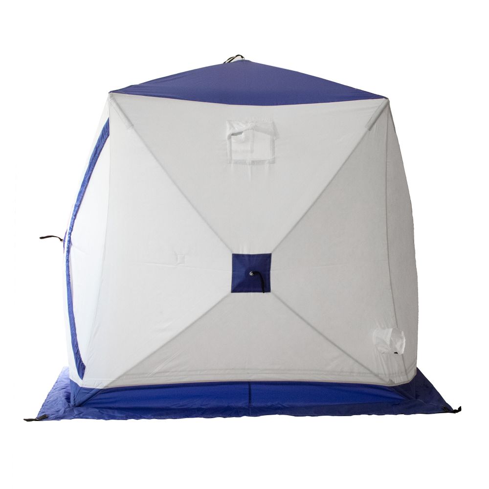 Палатка зимняя куб СЛЕДОПЫТ, 1,75х1,75, h-1,65 м, S по полу 3,1 кв.м, 3 слоя, цв. синий/белый