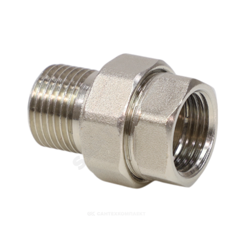 Соединитель латунь никель американка Ду 25 (1") прямой ВР/НР VALFEX VF.340.N.100