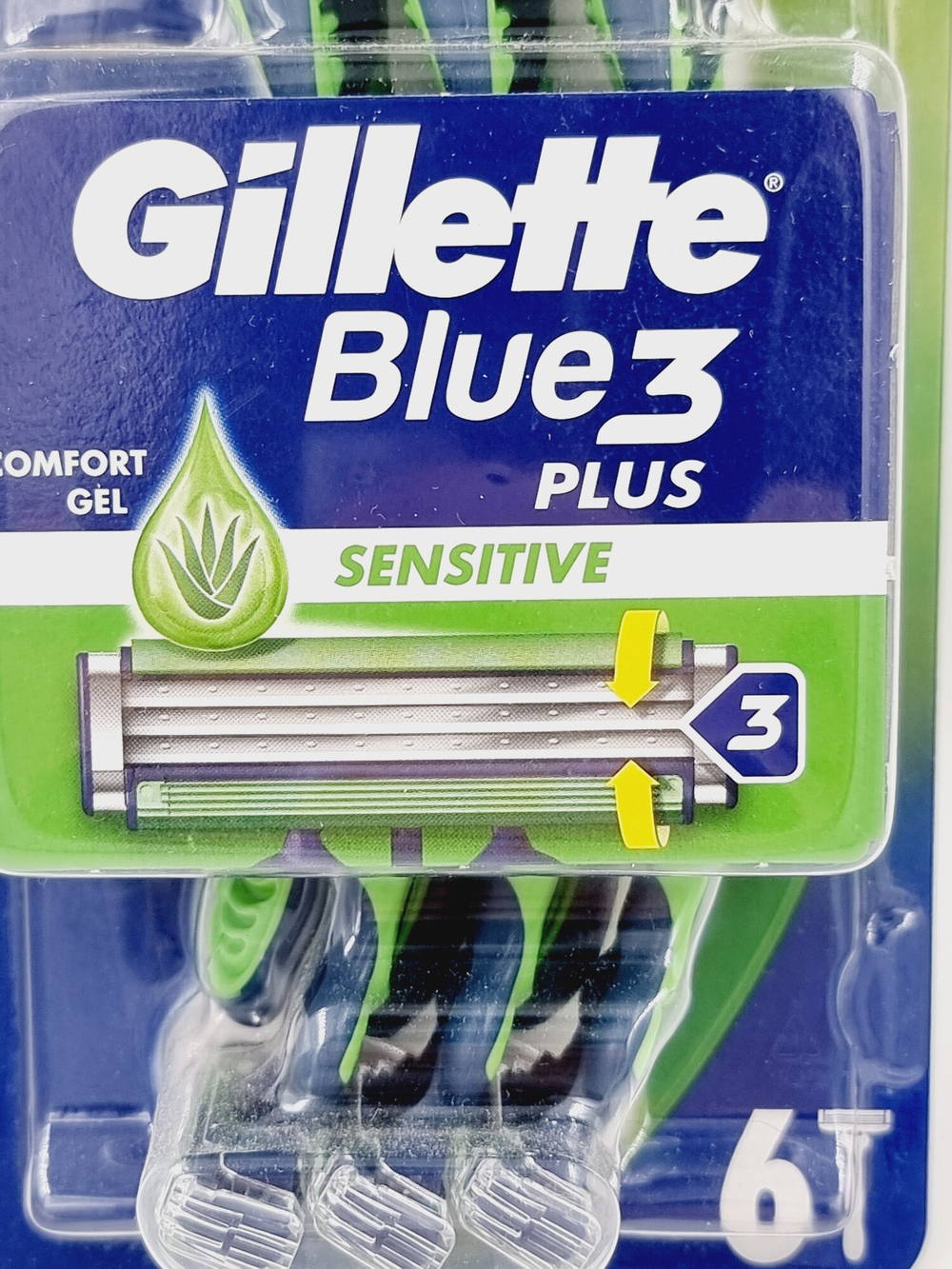 Gillette Blue3  plus Sensitive Одноразовые станки с 3 лезвиями плавающая головка 6 шт