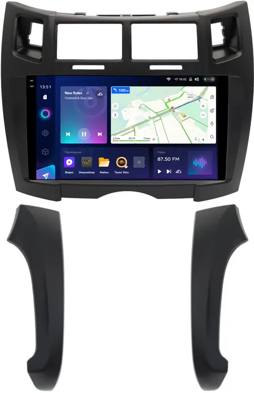 Магнитола для Toyota Vitz 2, Yaris 2 2005-2011 (рамка черная тип 2) - Teyes CC3-2K на Android 10, Быстрая, 2K QLED, CarPlay, 4G SIM-слот