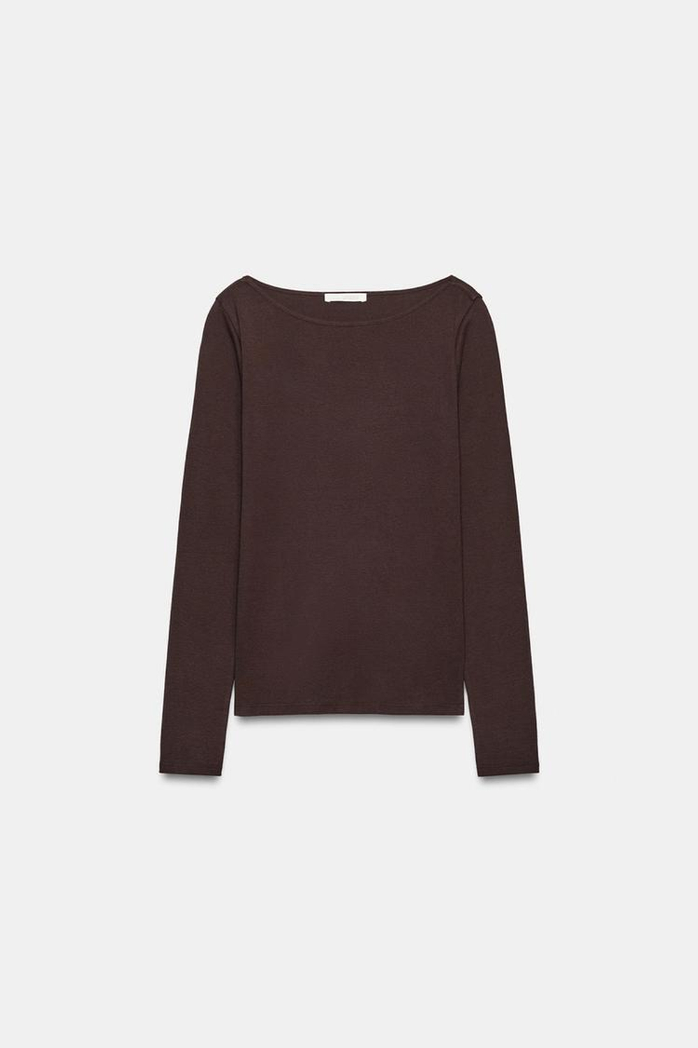 ZARA ФУТБОЛКА С ВЫРЕЗОМ «ЛОДОЧКА», КОРИЧНЕВЫЙ
