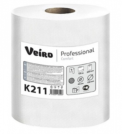 Полотенца бумажные в рулонах Veiro Professional Comfort 150м., шир 200мм, 6рул/упак, вт. 38мм, К211