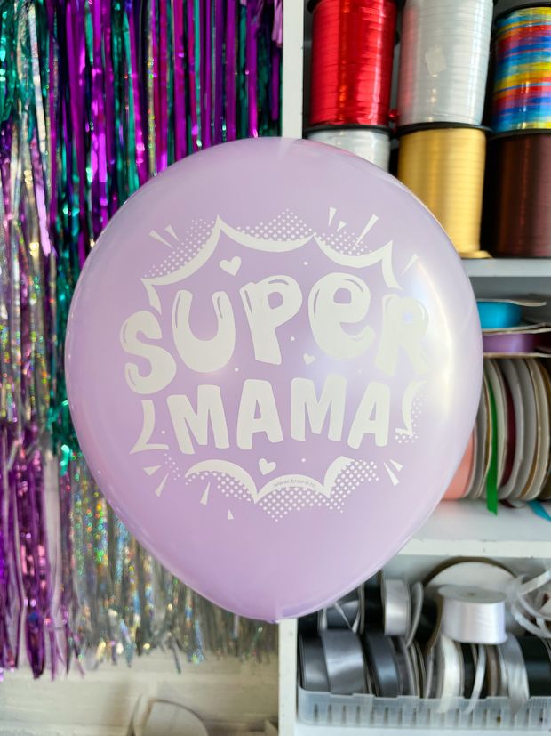 Шар с рисунком 30 см super мама сиреневый (БГ-17)