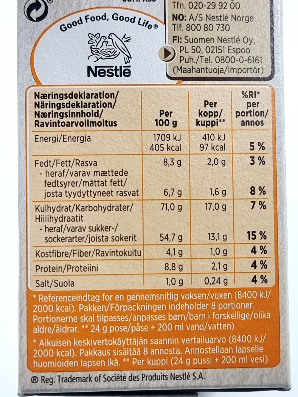 Какао-порошок Nestle "Choco Hot Greamy" 8 пакетиков 192 г (из Финляндии)