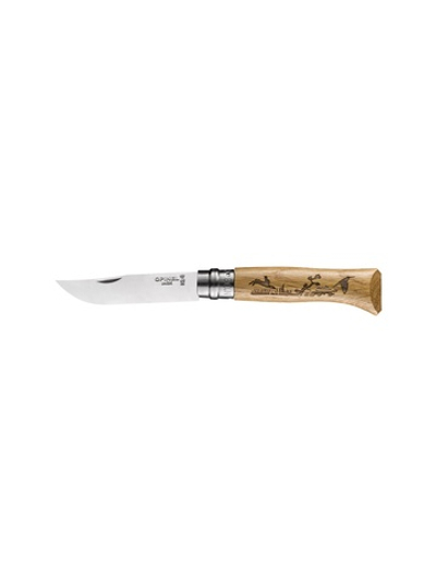 Нож Opinel №8, нержавеющая сталь, рукоять дуб, гравировка заяц, 002333