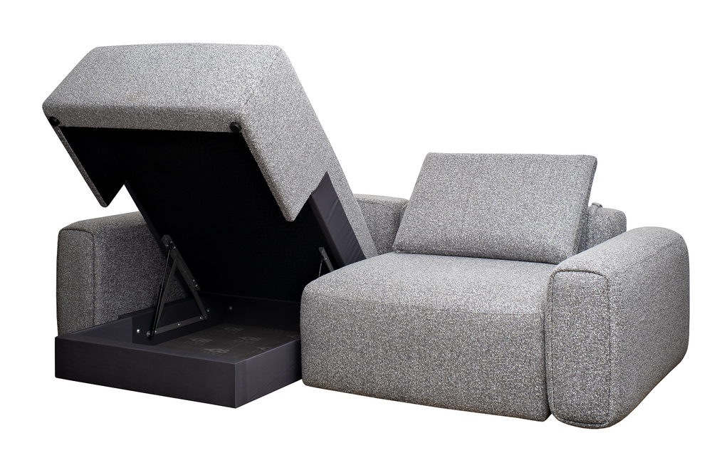 Диван Garda Decor трехместный Турин (Turin)(2 секции) с канапе и мех черно, серый Santo1606 255*163,568 см
