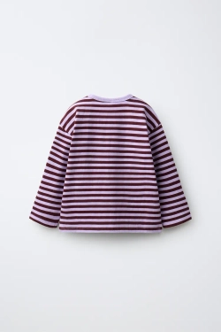 ZARA ЛОНГСЛИВ В ПОЛОСКУ С ВЫШИВКОЙ «СЕРДЦЕ», ЦВЕТ МАЛЬВЫ