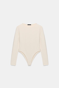 ZARA БОДИ ИЗ ПОЛИАМИДА С ДЛИННЫМИ РУКАВАМИ, ЭКРЮ