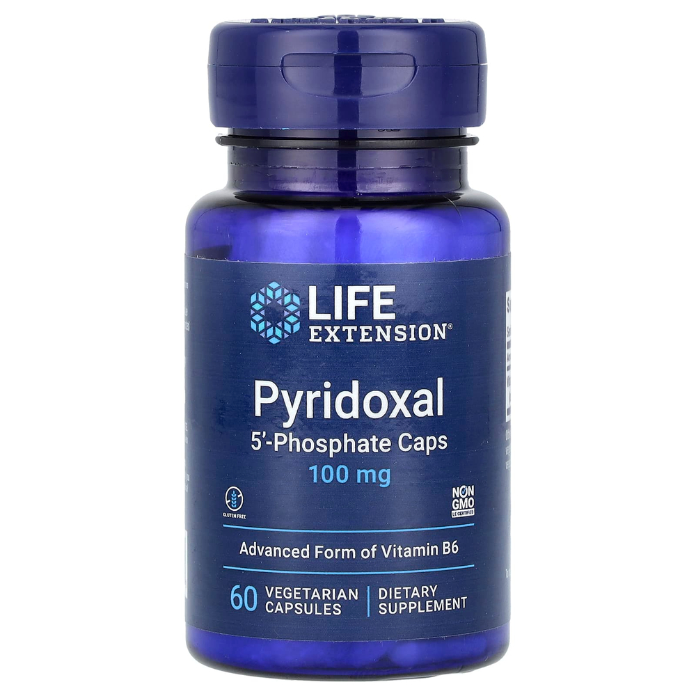 Life Extension, пиридоксаль 5'-фосфат в капсулах, 100 мг, 60 вегетарианских капсул