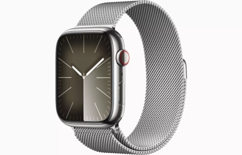 Apple Watch Series 9, 41 мм, из стали серебристого цвета, миланский сетчатый браслет