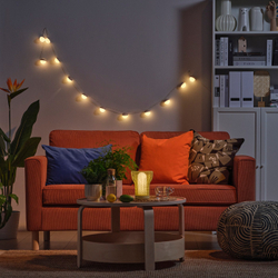 IKEA SOLVINDEN  (ИКЕА СОЛВИНДЕН)  -  Гирлянда LED, 12 лампочек - на солнечной батарее/бежевый белый