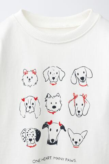 ZARA ФУТБОЛКА С ПРИНТОМ «СОБАКИ», БЕЛЫЙ