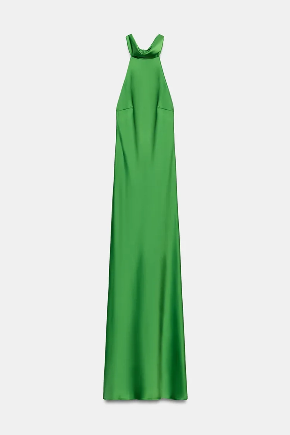 ZARA ДЛИННОЕ АТЛАСНОЕ ПЛАТЬЕ С ЗАВЯЗКАМИ, ИЗУМРУДНЫЙ