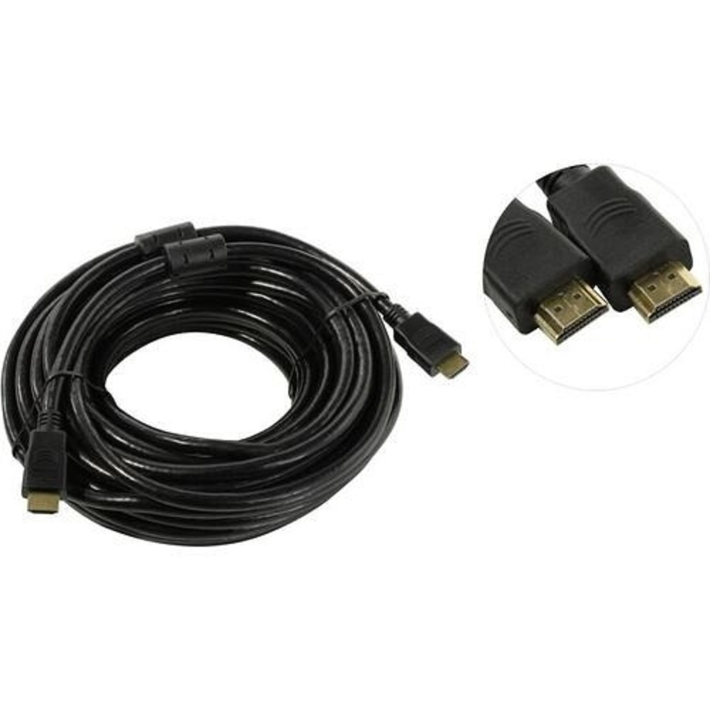 Видеокабели и переходники Exegate EX287727RUS Кабель HDMI ExeGate EX-CC-HDMI2-15.0F (19M / 19M, v2.0, 15м, 4K UHD, Ethernet, ферритовые кольца, позолоченные контакты)