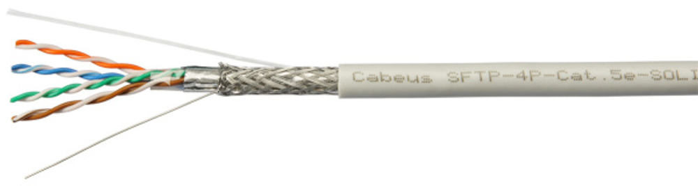 Кабель витая пара S/FTP 5e кат. 4 пары Cabeus SFTP-4P-Cat.5e-SOLID-GY