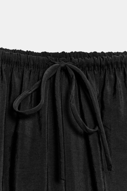 ZARA СТРУЯЩИЕСЯ БРЮКИ ПАЛАЦЦО НА ШНУРКЕ, ЧЕРНЫЙ